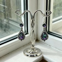Handmade Mystic Topaz Dangle Earrings Antique Silver Teardrop Drop Jewelry