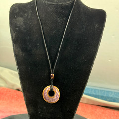 Artisan Enamel on Copper Donut Pendant Necklace Reversible Teal Purple Boho