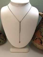VTG SP 925 Sterling Silver Vertical CZ Bar Dangle Pendant Necklace 16-18” EUC