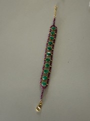 Sterling Silver Yellow Gold Plated Ruby Beads and Emerald Handmade Bracelet 7″