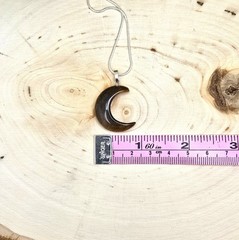 Natural Tigers Eye Crescent Moon Pendant Necklace: 925 Sterling Silver Chain