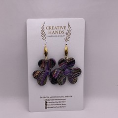 Handmade Polymer Clay Flower Earrings – Multicolor Marbled Statement Jewelry