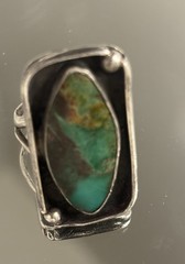 Silver Tone Statement Ring Size 6 Marquise Green/Brown Bezel Set Stone