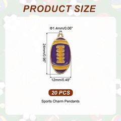 20 Pcs Football Charm for Jewelry Pendant for Sports, Purple Tone Yellow