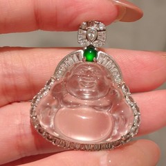 Natural Shui Mo Quartz Jade Buddha Pendant 925 Sterling Silver Moissanite