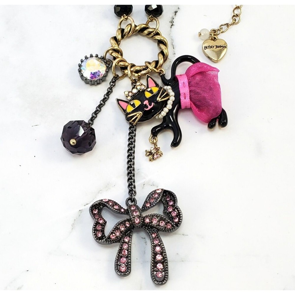 Betsey Johnson Kitty in a TuTu Lariat Necklace RARE Embellished Sparkly Glam