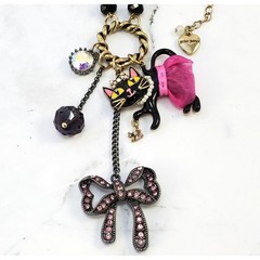 Betsey Johnson Kitty in a TuTu Lariat Necklace RARE Embellished Sparkly Glam