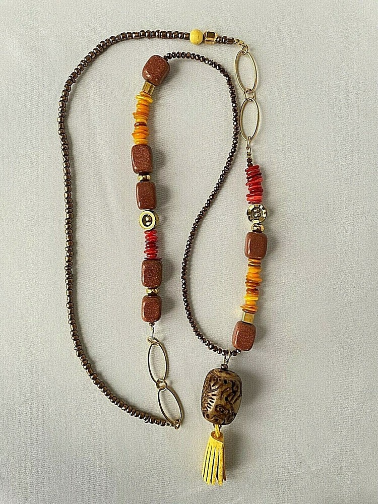 Handmade in Greece Copper color bead necklace Pendant Tassel Mothers Day Gift