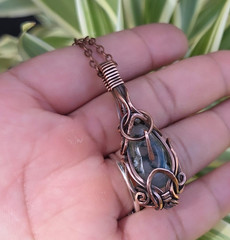 Handcrafted Copper Moss Agate Wire Wrapped Amulet Pendant Necklace