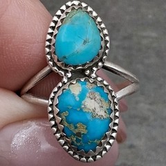 Sterling Silver Kingman Campitos Turquoise Ring Sz 6.25 Double 925 Southwestern
