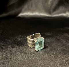 Silpada Sterling R1608 Aqua Glass Sterling Silver WIDE-BAND Ring Size 5.5