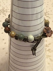 Rustic Gemstone And Leather Hand knotted Bracelet, 6.75”