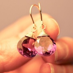 Lab Made Color Change Alexandrite Heart Briolette Earrings 14k Gold Filled