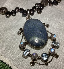 Lovely Handmade Denim Lapis, Cultured Pearls, Crystal & Sterling Silver Necklace