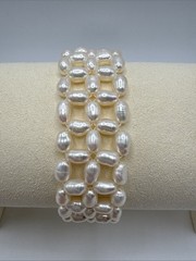 Genuine Freshwater Rice Pearl Woven Stretch Bracelet