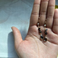 Black Onyx Pearl Earrings, Tourmaline Gray Crystals, Edgy, Minimalist, Casual