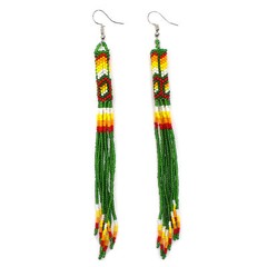 Handmade beaded Green Native Style Extra Long Earrings