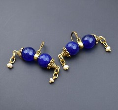 Cobalt blue stone chunky earrings, unusual handmade boho dangle earrings ooak
