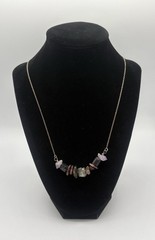 Natural Crystal Chip Bar Necklace Silver Tone Raw Gemstone Boho Dainty 22” -1315