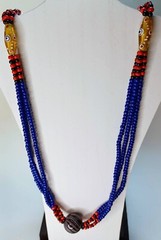 Glass Beads Necklace Dark Blue White Black Red & Yellow Fancy Beads Native Boho
