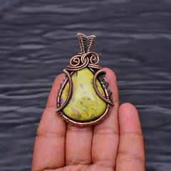 Stichtite Gemstone copper wire wrapped Handmade pendant Jewelry 2.16″