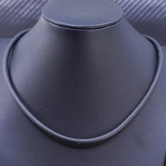 16” 4mm, vintage black rubber necklace with sterling 925 silver clasp