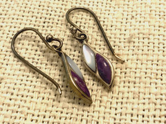 Boma 925 sterling silver Mother of Pearl MOP purple Charoite leaf drop earrings
