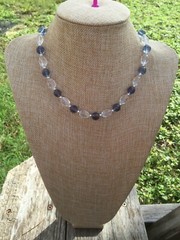 Handmade Necklace of Pale Purple and Clear Glass Beads with Silver Tone Spacers