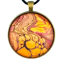 Pendant Necklace Handmade «Molten Sky» Brass Bezel & Tray 38mm Black Cord