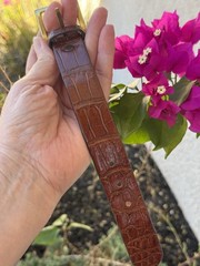 Genuine Brown Handmade Alligator Leather Bracelet With Solid Brass Buckle