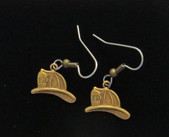 Firefighter Hat Earrings Antiqued Brass Fireman Smoke Jumper Fire Fighter