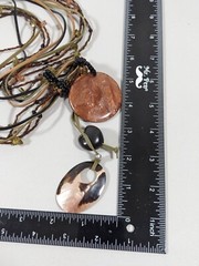 Artisan Brown Glass Black Green Tribal Style Multi Cord Pendant Necklace 30 in