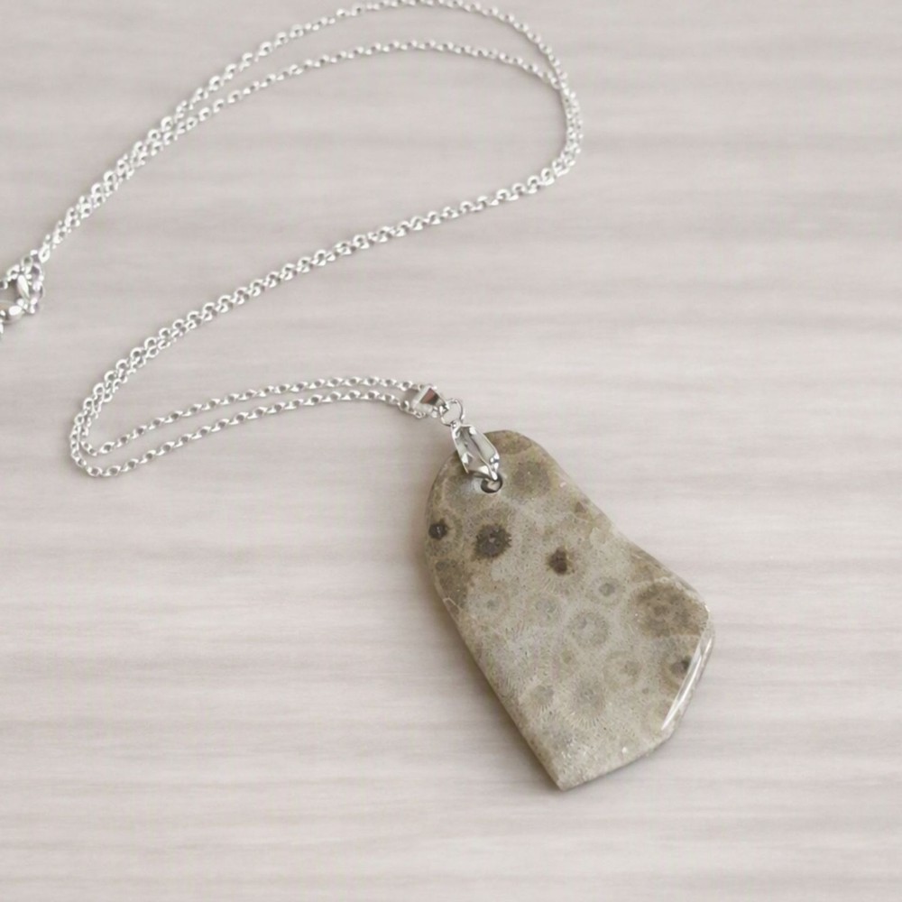 Petoskey Stone Necklace Michigan Fossil Pendant Statement Jewelry