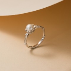 Genuine Freshwater Pearl Ring in Sterling Silver Adjustable Open Stackable Ring