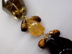 Deb GUYOT Citrine Quartz Smokey Topaz? Nugget Pearl Chunky Strand Necklace