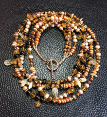 Freshwater Pearl Multi Strand Natural Gemstone Necklace Copper Bronze Gold 8480