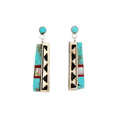Eddie Johnson, Earrings, Multi-Stone, Sterling Silver, Navajo, 2 1/4″
