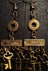 Steampunk Small Skeleton Key Metal Circle Dangle Charm Earrings