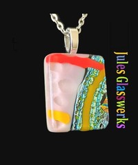Hand Crafted Dichroic Fused Glass Pendant Necklace W/ Chain #2005