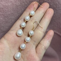 AAAAA 8-13MM Natural south sea white Baroque Pearl earrings Jewelry 14k gold