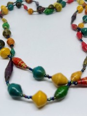 One Of A Kind Colorful Uganda Artist Made Recycled Paper Beads Necklace 46” Long
