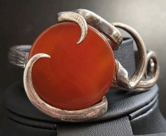 Artisan Fork Bracelet With Large Red-Agate/Carnelian Stone Silverplate