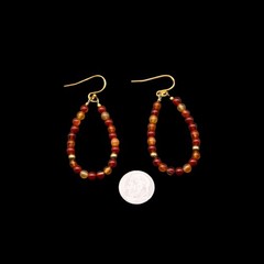 Carnelian Gemstone Bead Hoop Earrings with 18k Gold Plated Round Accent Beads