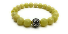 Natural Lemon Jade Gemstone & .925 Silver Bali Bead Mood 10mm Bracelet