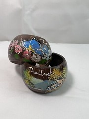2 X Coconut Shell Bangles Floral Butterfly Hand Painted Vacation Style Thailand