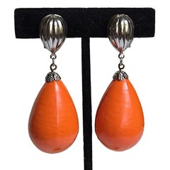 Artisan Retro Yellow Apple Pendant Choker Necklace Mod Orange Drop Earrings Set