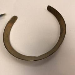 Vtg Necklace brutalist artisan brass patina collar choker bib etched torque