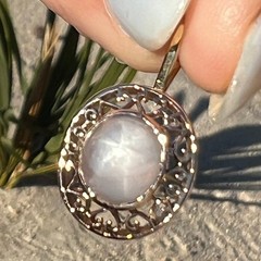 10k Gold Gray Lavender Star Sapphire Antique Filigree Pendant *Video* B