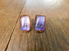 DICHROIC Glass EARRINGS purple red Surgical Steel Retangle 1″ L Pretty & Shiny!