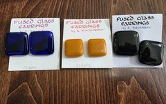 Lot Of 3 Handmade Artisan Jewelry Fused Glass Clip On Clasps – Earrings – Square
